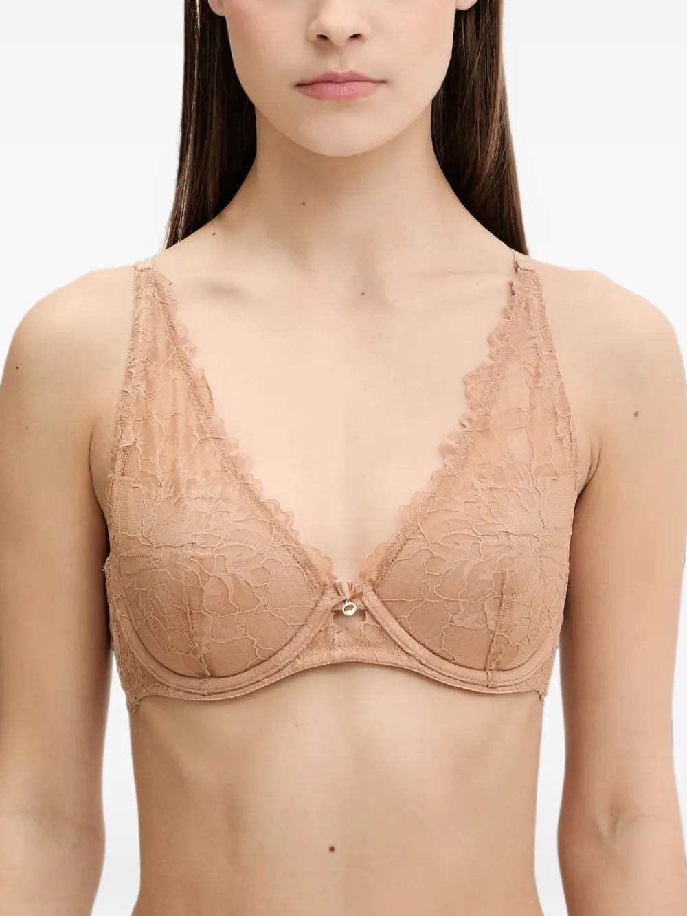 Emporio Armani lace-overlay logo-strap bra - Toni neutri