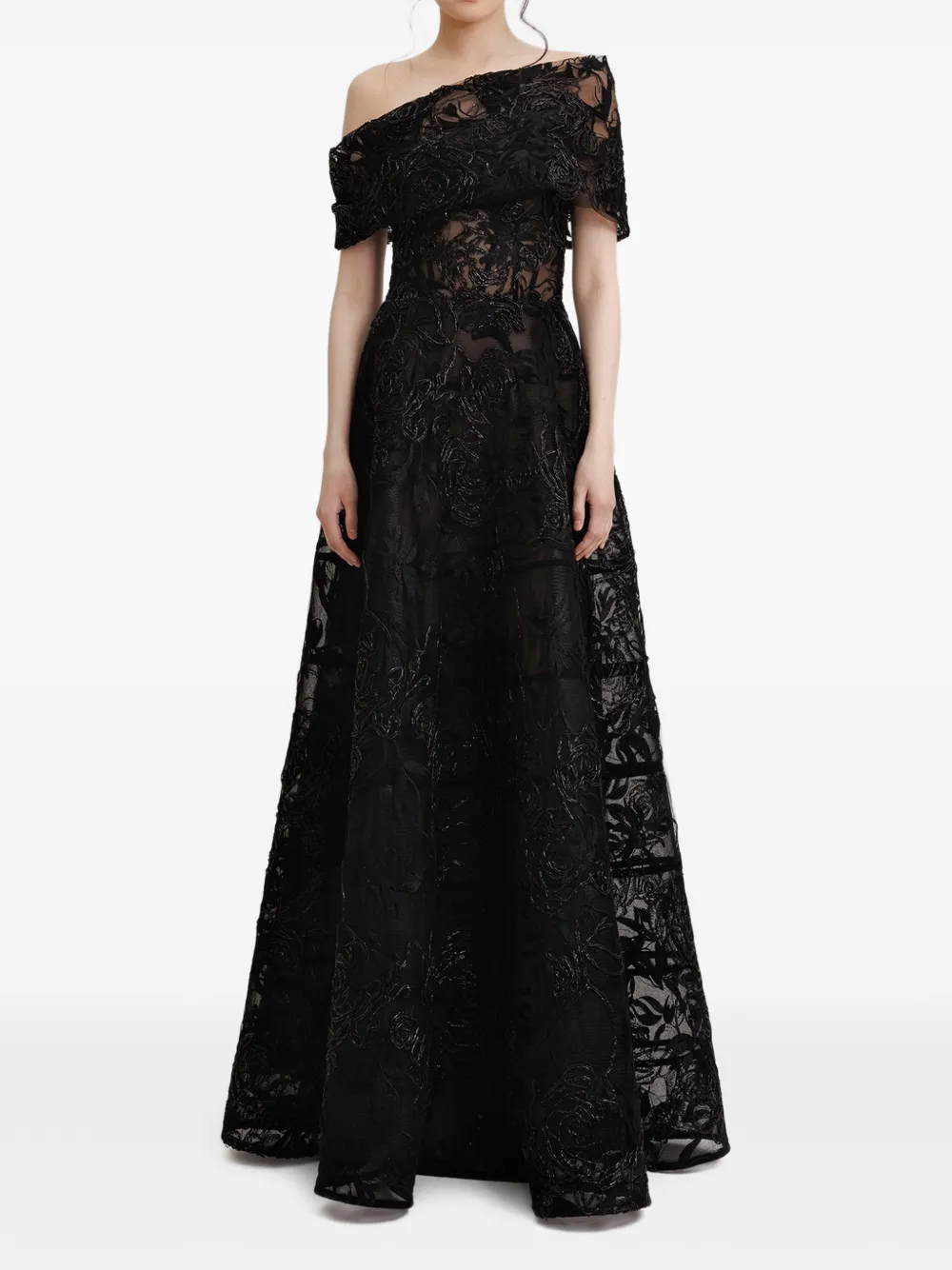 Gemy Maalouf Maxi-jurk met asymmetrische hals Zwart