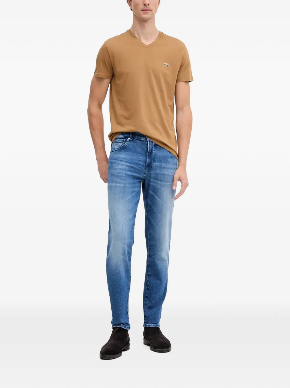 Lacoste Lichtgewicht pima katoenen T-shirt met V-hals Bruin
