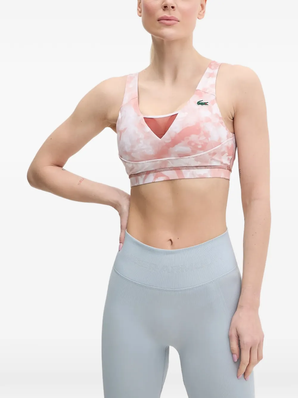 Lacoste cloud-print logo-patch sports bra - Rosa