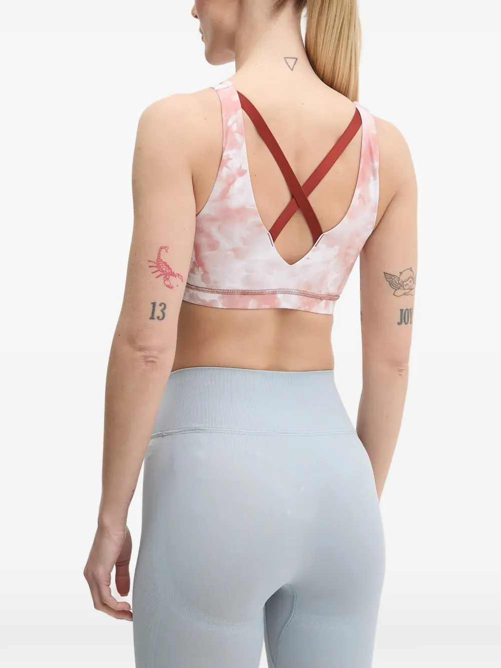 Lacoste cloud-print logo-patch sports bra Roze