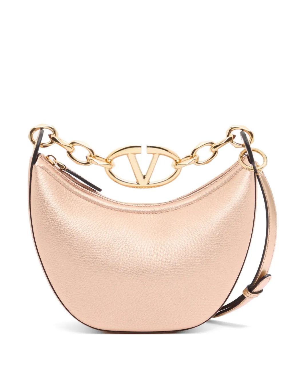 Valentino Garavani Borsa mini VLogo Moon in pelle di vitello metallizzata con catena - Rosa