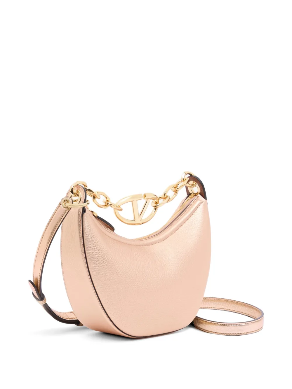 Valentino Garavani VLogo Moon metallic kalfsleren mini-tas met ketting Roze