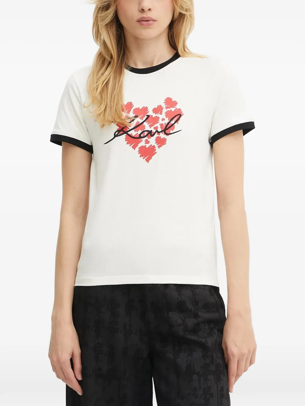 Karl Lagerfeld solid-trim heart T-shirt - Toni neutri