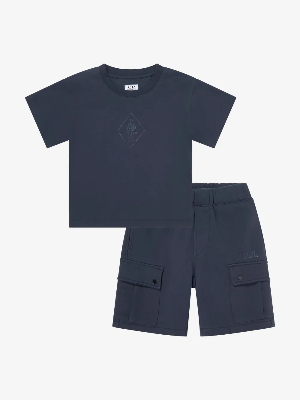 C.P. Company Kids logo-print cargo shorts set - Blue