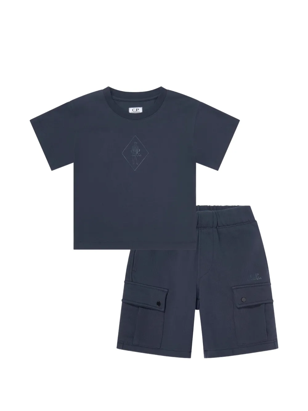 C.P. Company Kids logo-print cargo shorts set - Blu