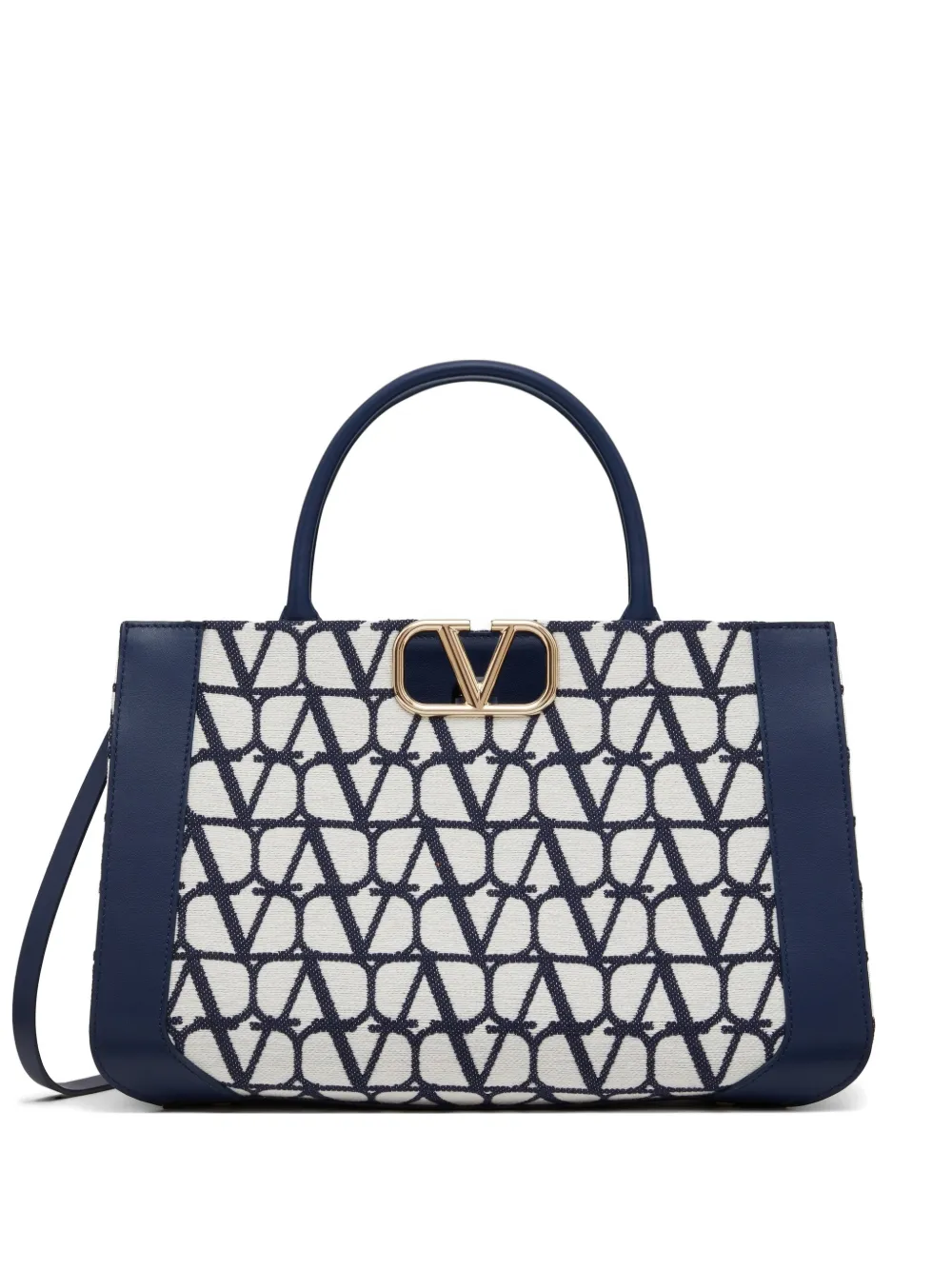 Valentino Garavani Borsa a mano VLogo Signature media in cotone Toile Iconographe - Blu