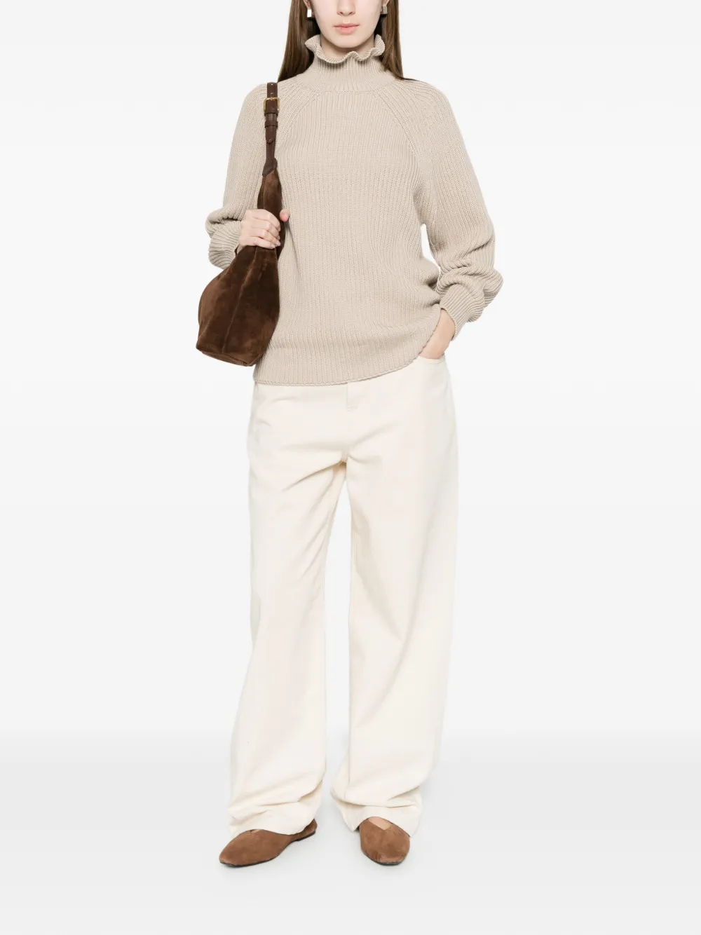  Max Mara Ruffled Cotton Sweater - Neutrals 