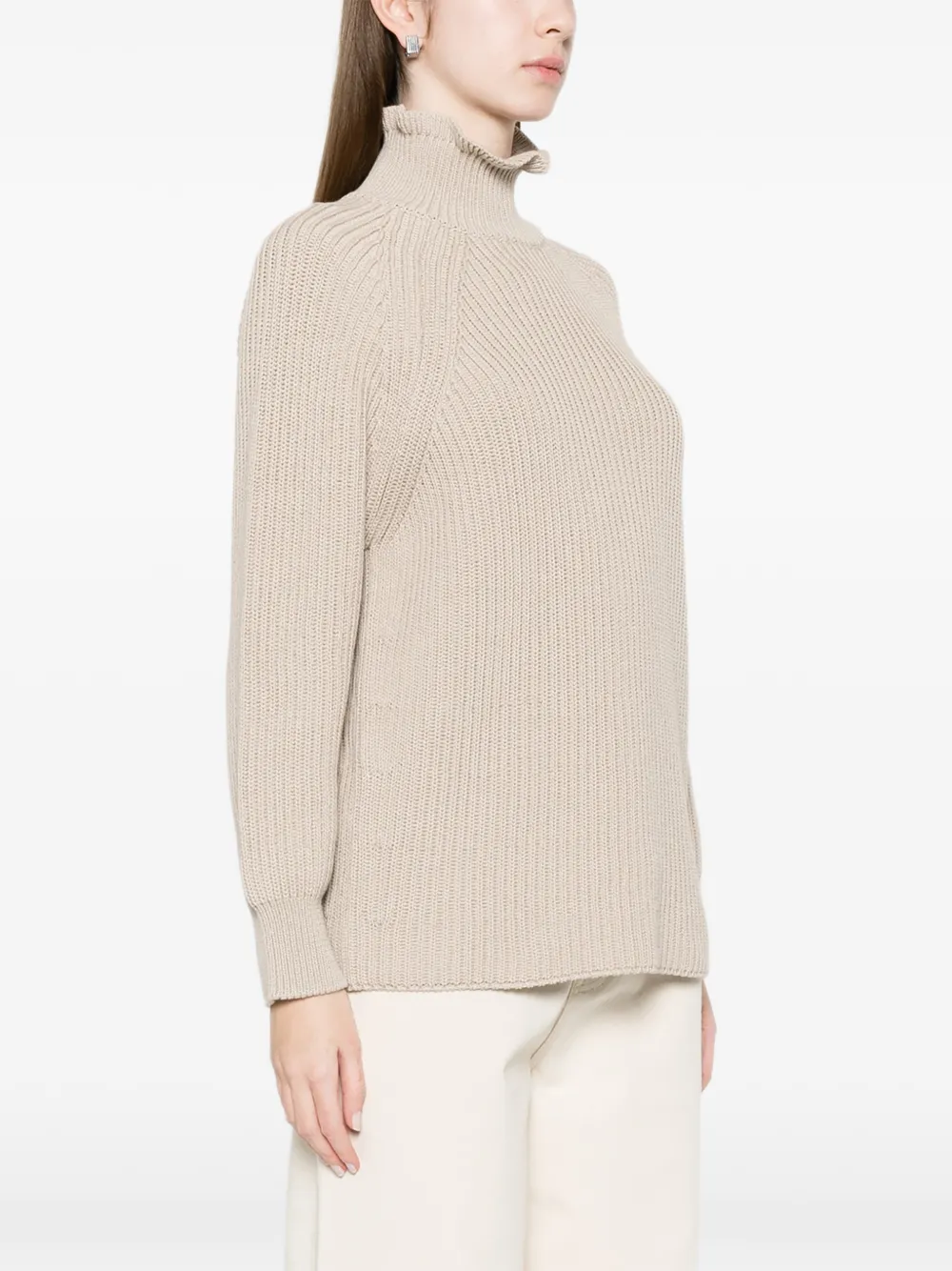  Max Mara Ruffled Cotton Sweater - Neutrals 