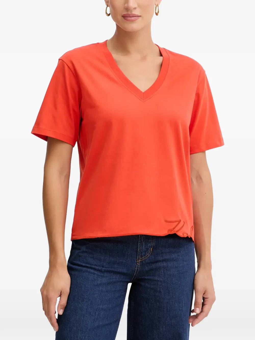 Karl Lagerfeld V-neck embroidered T-shirt - Orange
