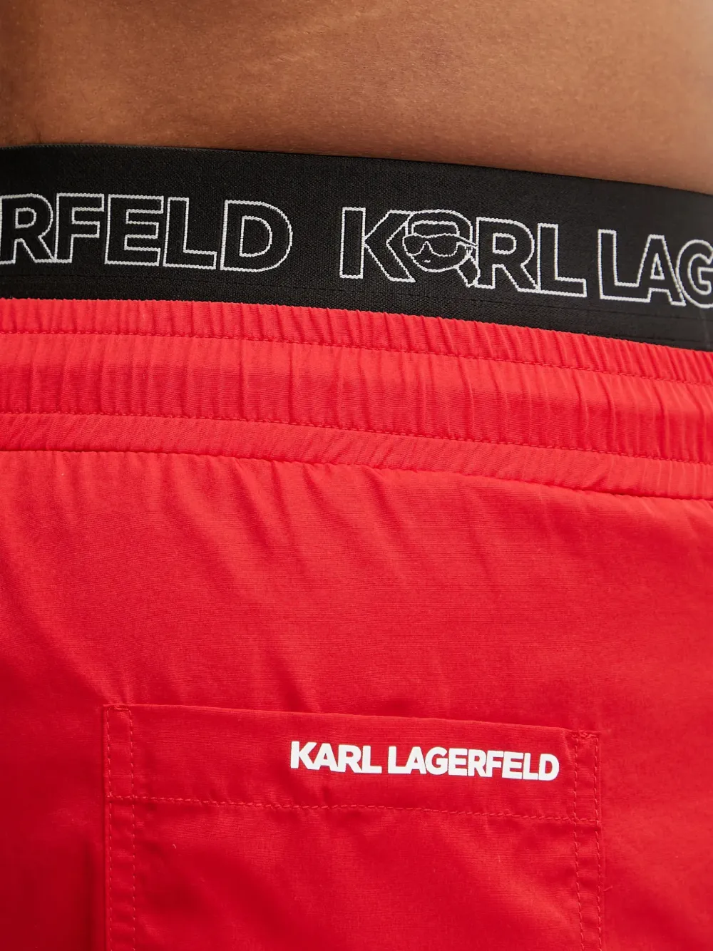 Karl Lagerfeld logo-waistband drawstring swim shorts Rood