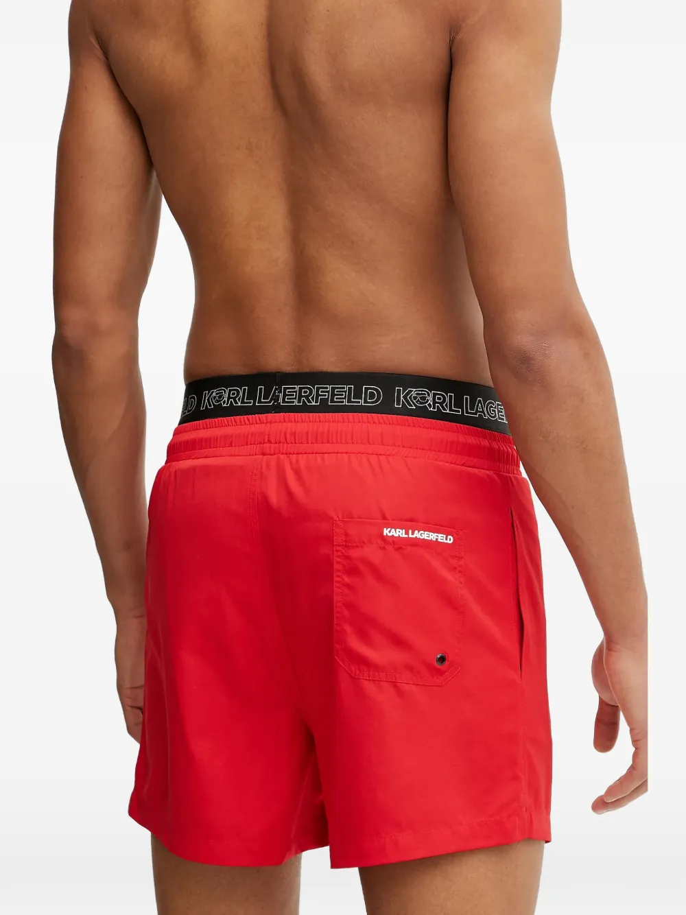 Karl Lagerfeld logo-waistband drawstring swim shorts Rood