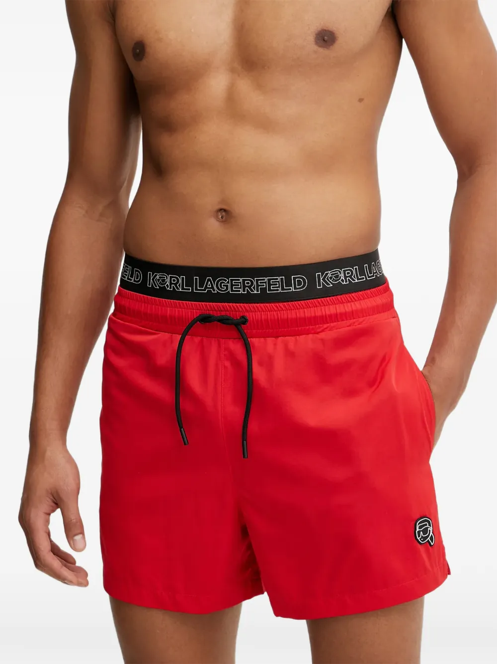Karl Lagerfeld logo-waistband drawstring swim shorts Rood