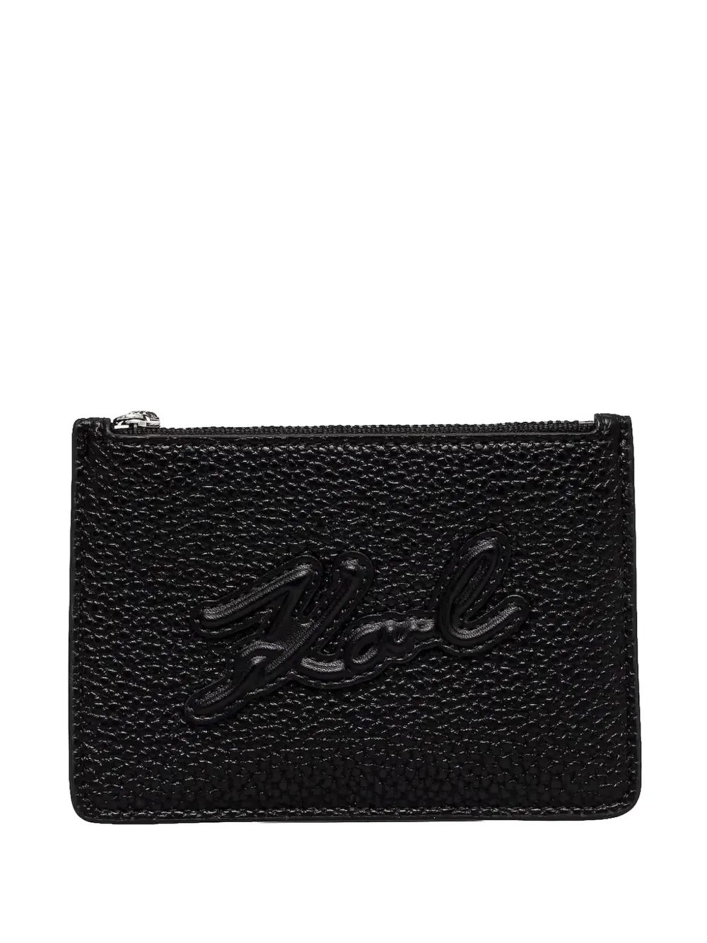 Karl Lagerfeld logo-embroidered pebbled card holder - Nero