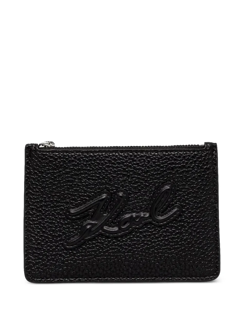 Karl Lagerfeld logo-embroidered pebbled card holder - Nero