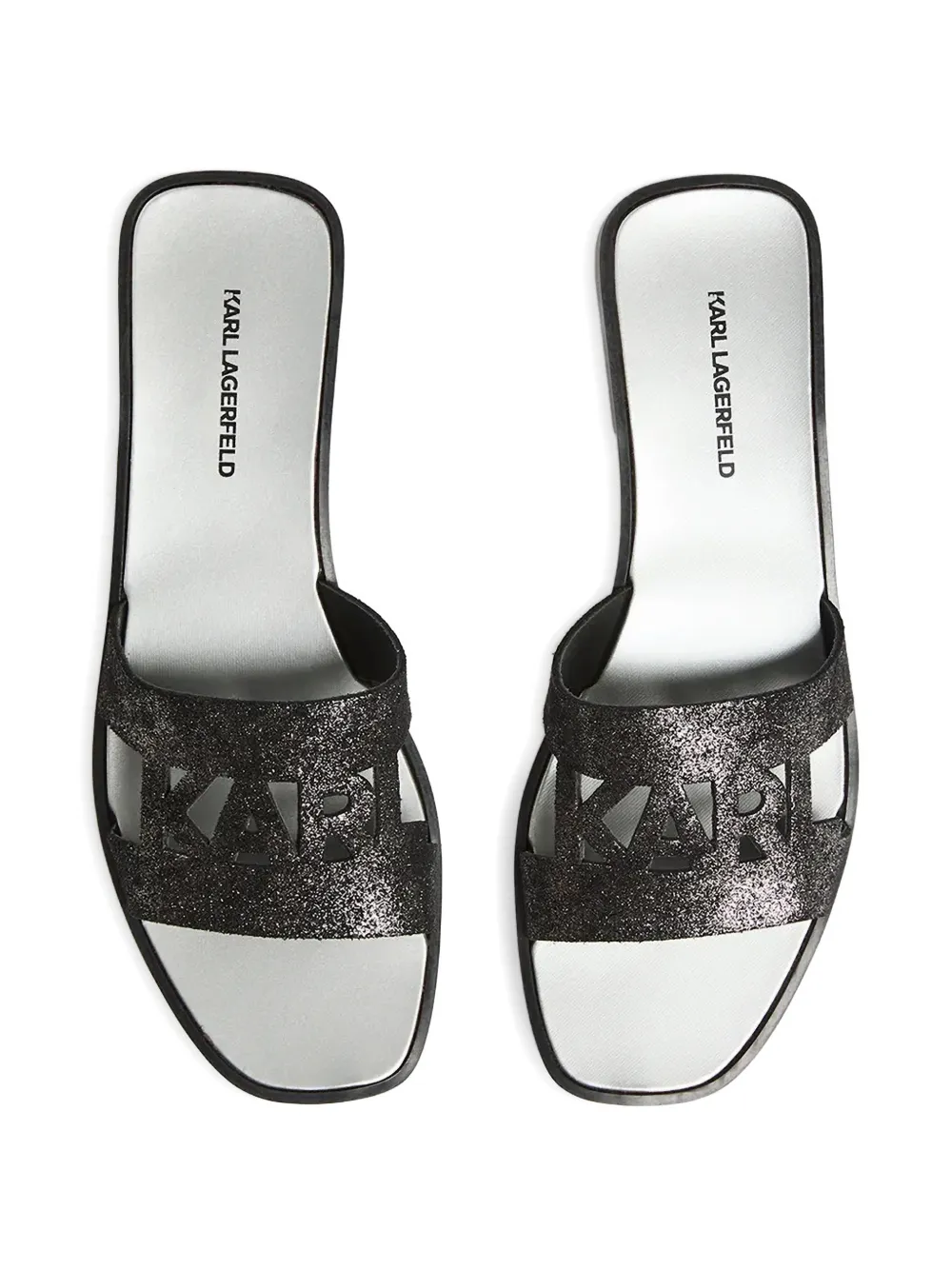 Karl Lagerfeld glitter-effect cut-out slides Zwart