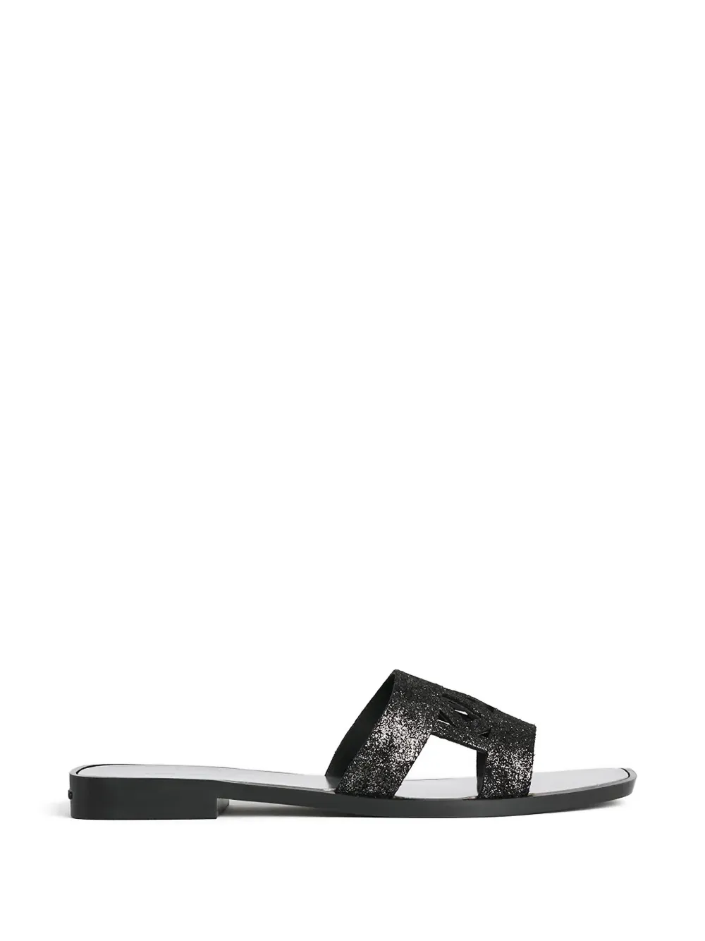 Karl Lagerfeld Glitter-effect Cut-out Slides In Black