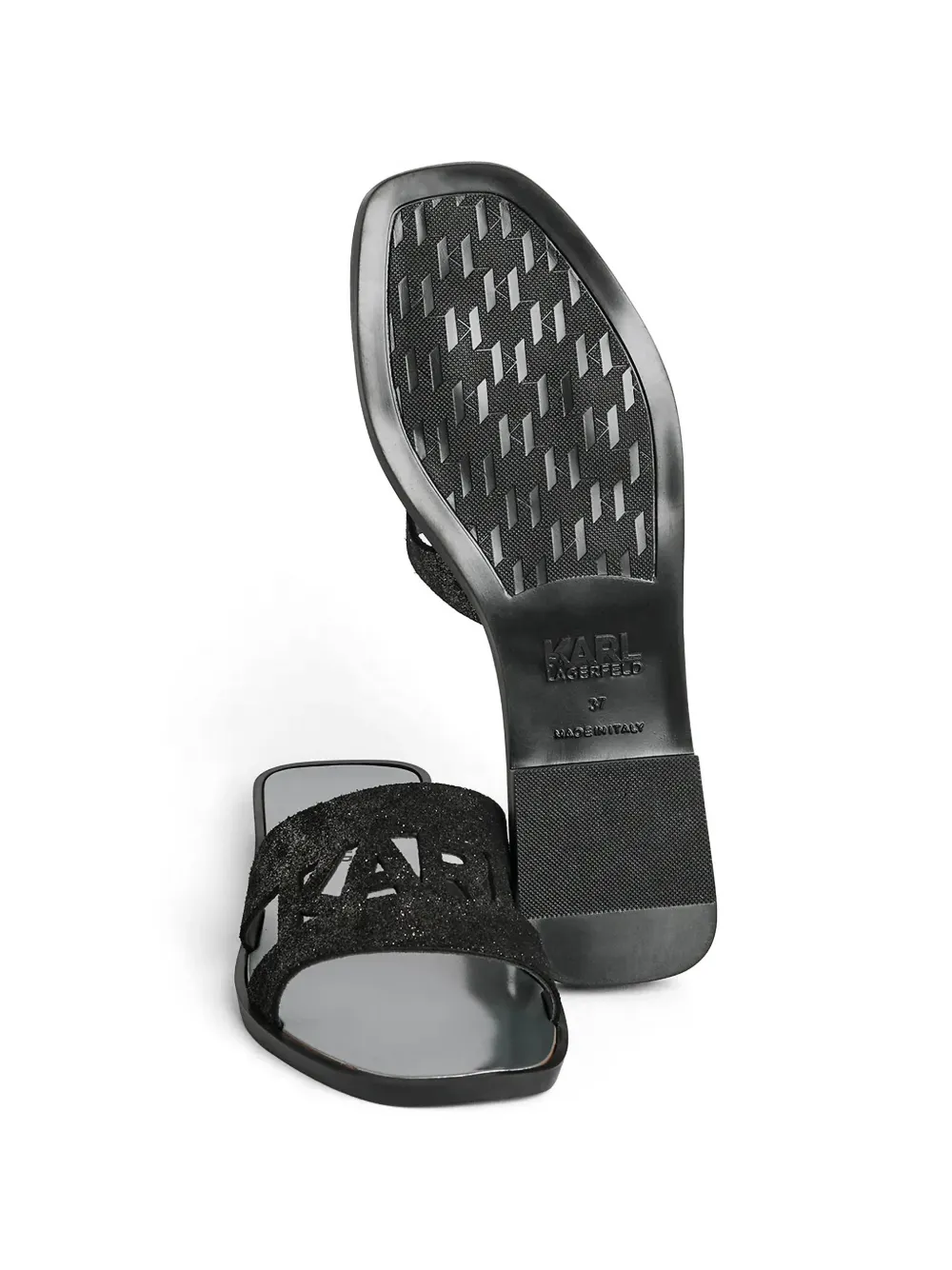 Karl Lagerfeld glitter-effect cut-out slides Zwart