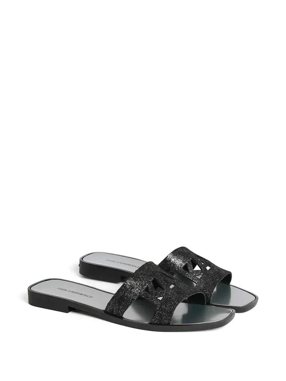 Karl Lagerfeld glitter-effect cut-out slides Zwart
