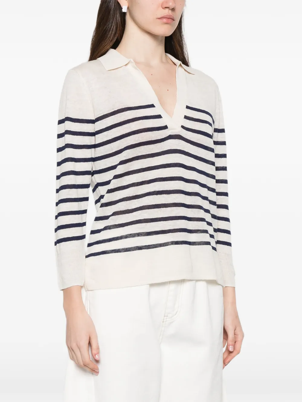 Majestic Filatures Gestreept poloshirt Beige