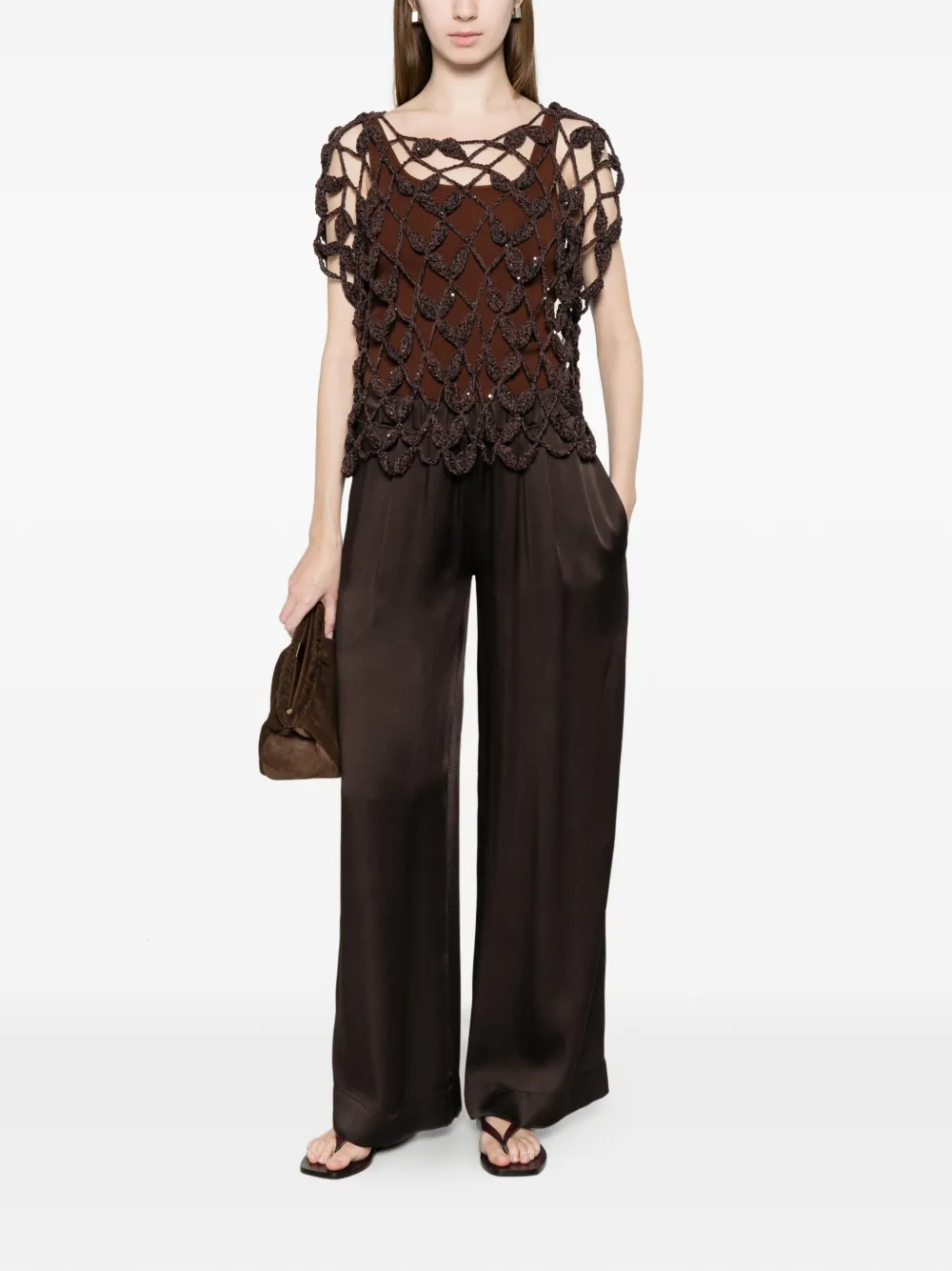  Antonelli Crochet Open Knit Top - Brown 