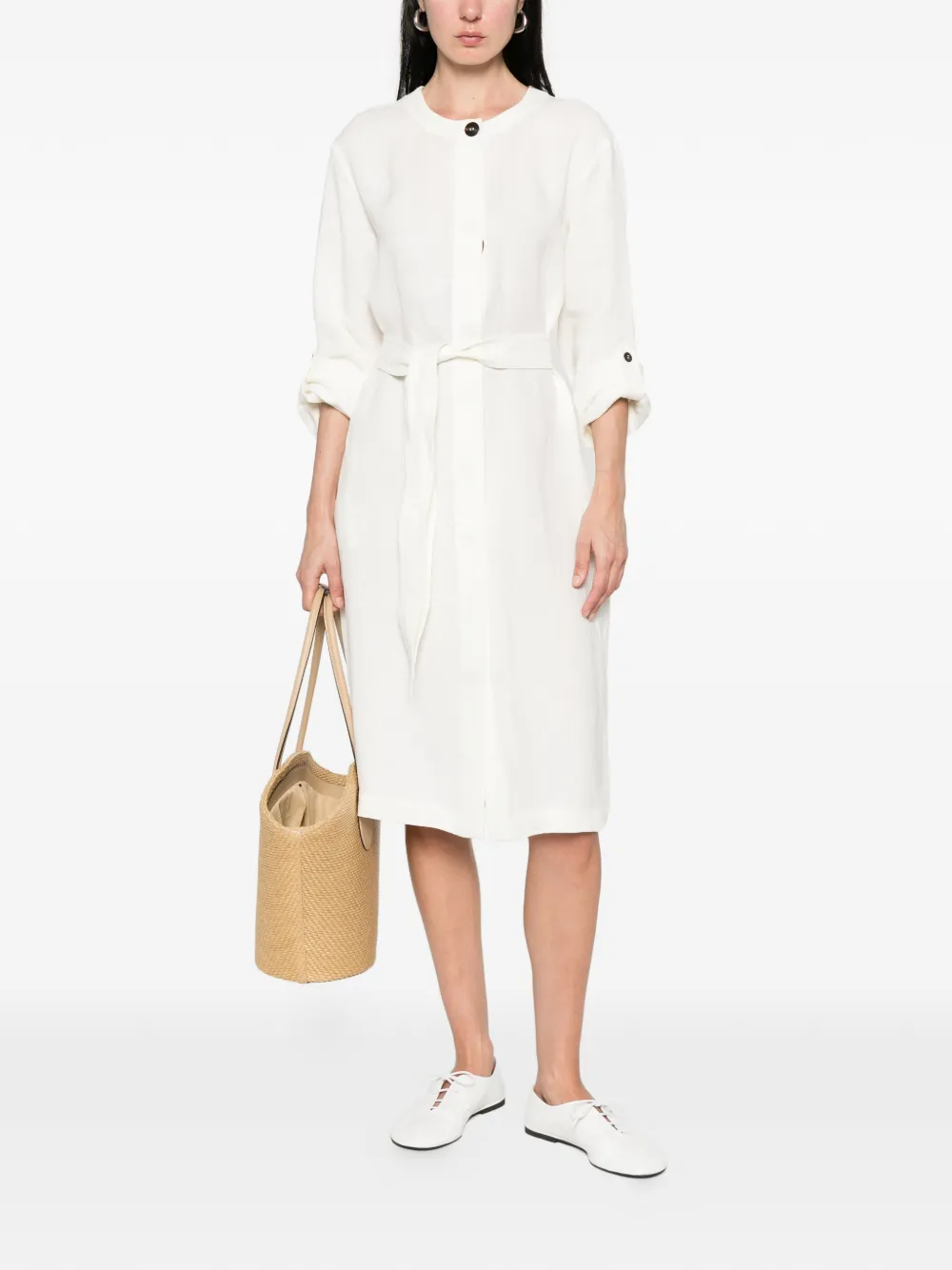  Max Mara Belted Midi Dress - White 