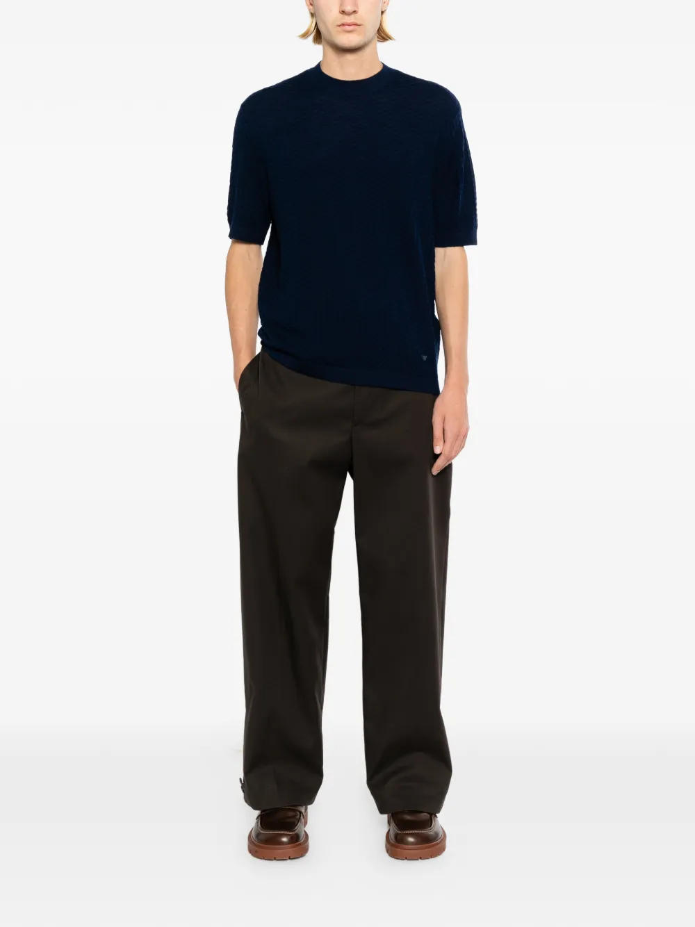 Emporio Armani Wollen T-shirt met textuur Blauw