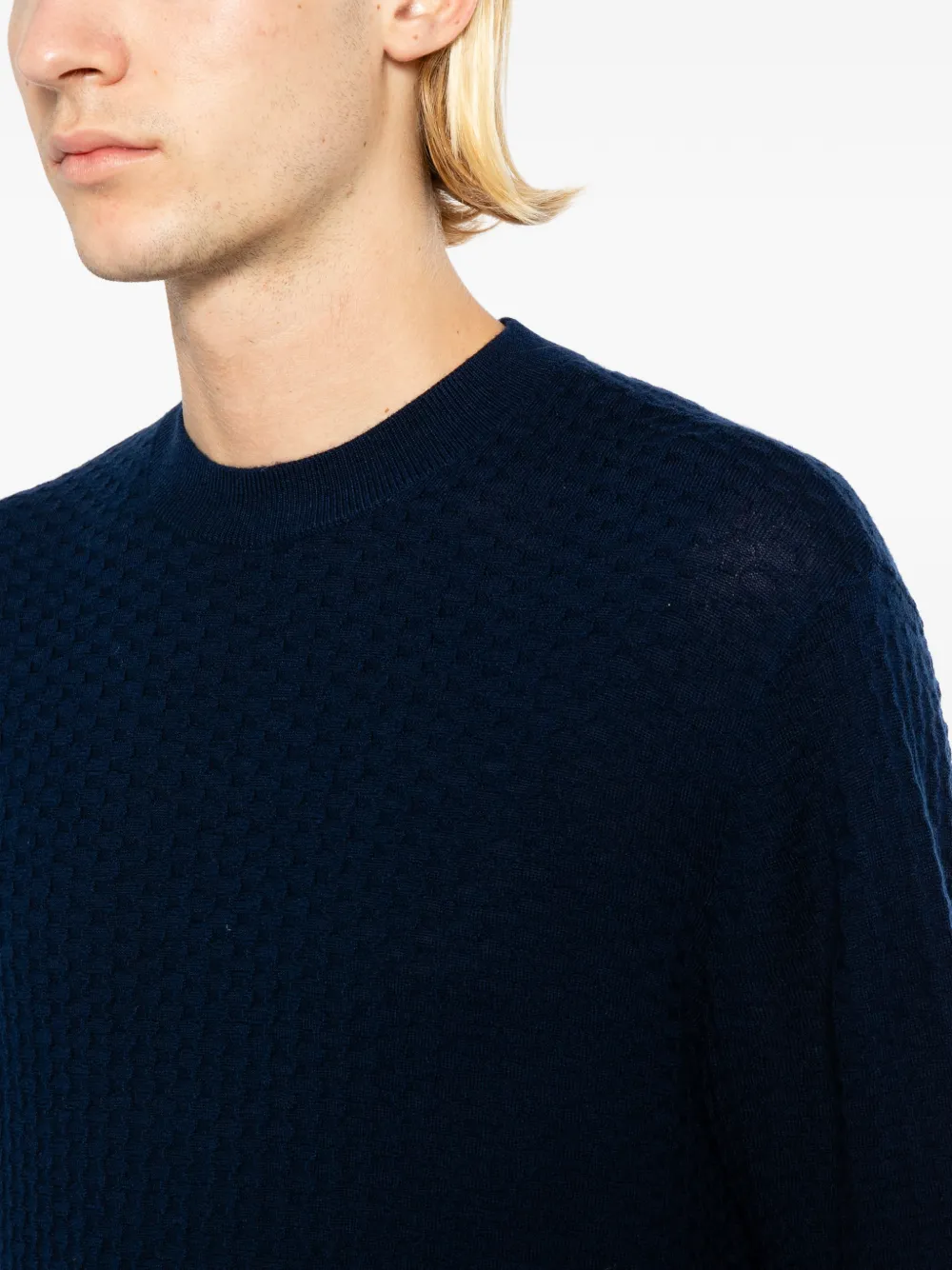 Emporio Armani Wollen T-shirt met textuur Blauw
