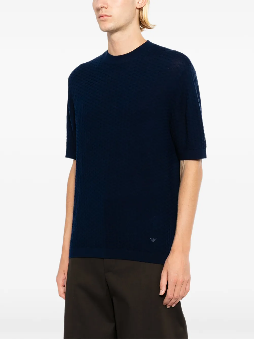 Emporio Armani Wollen T-shirt met textuur Blauw