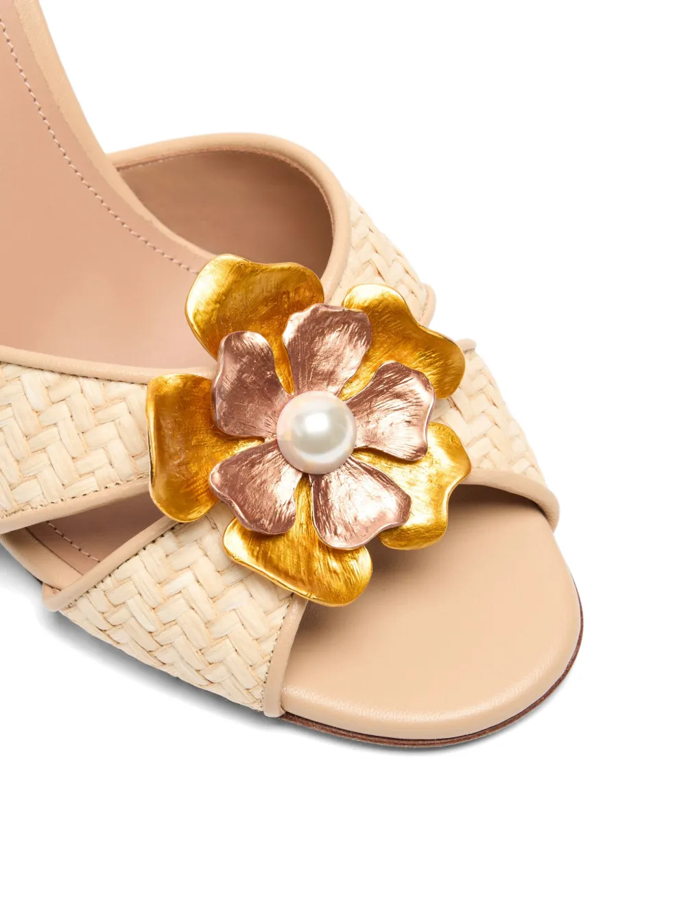 Malone Souliers Flower raffia sandalen Beige