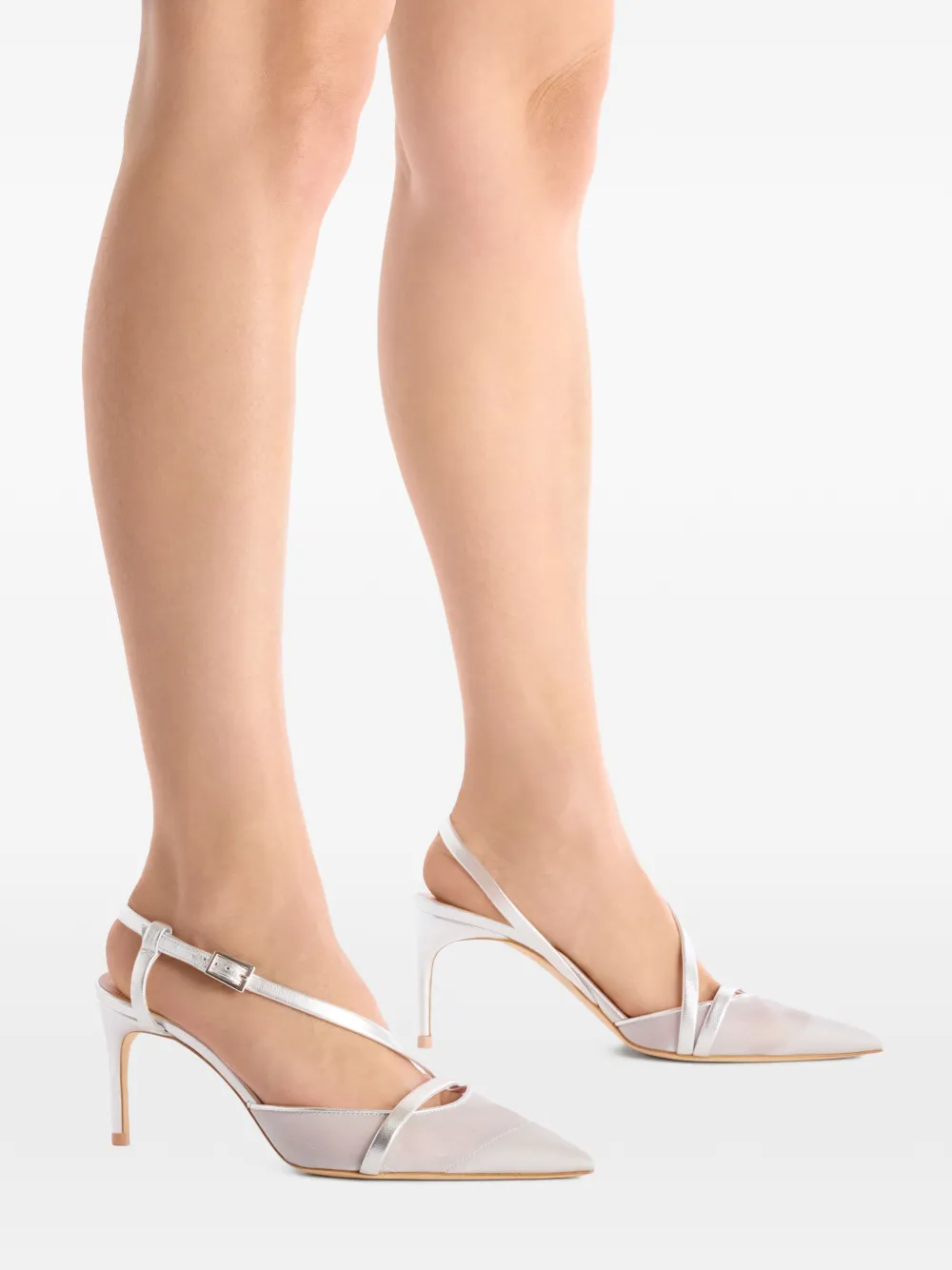 Malone Souliers Glanzende organza slingback pumps Wit