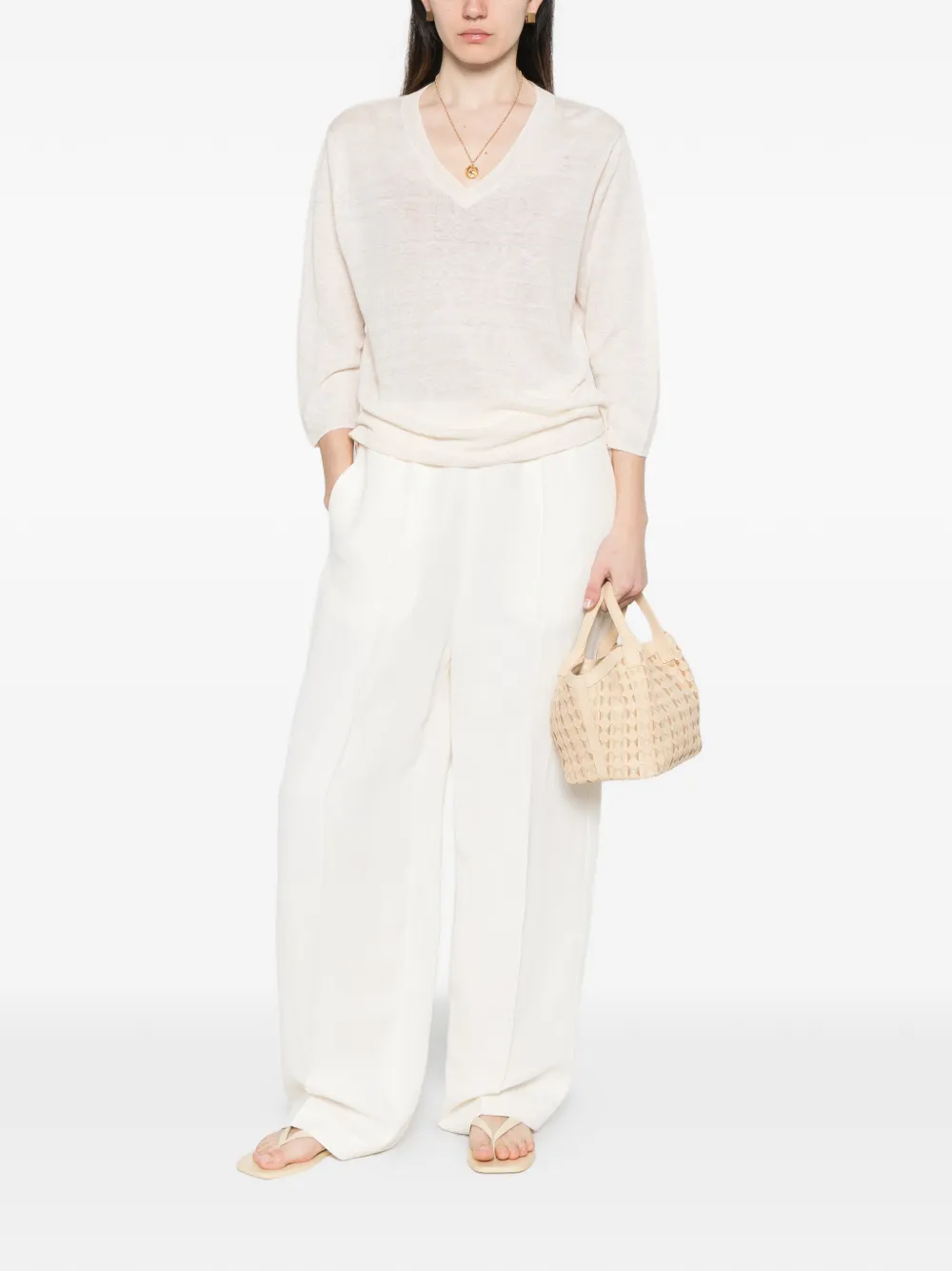  Majestic Filatures V-neck T-shirt - Neutrals 