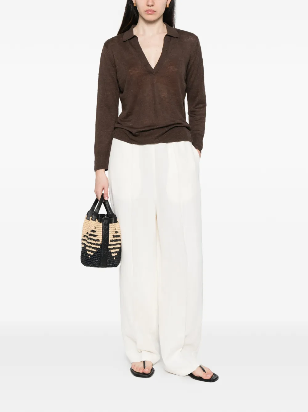  Majestic Filatures Collared Sweater - Brown 