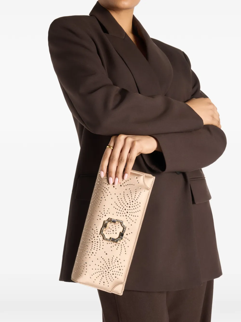 Malone Souliers Vivien clutch verfraaid met kristallen Beige
