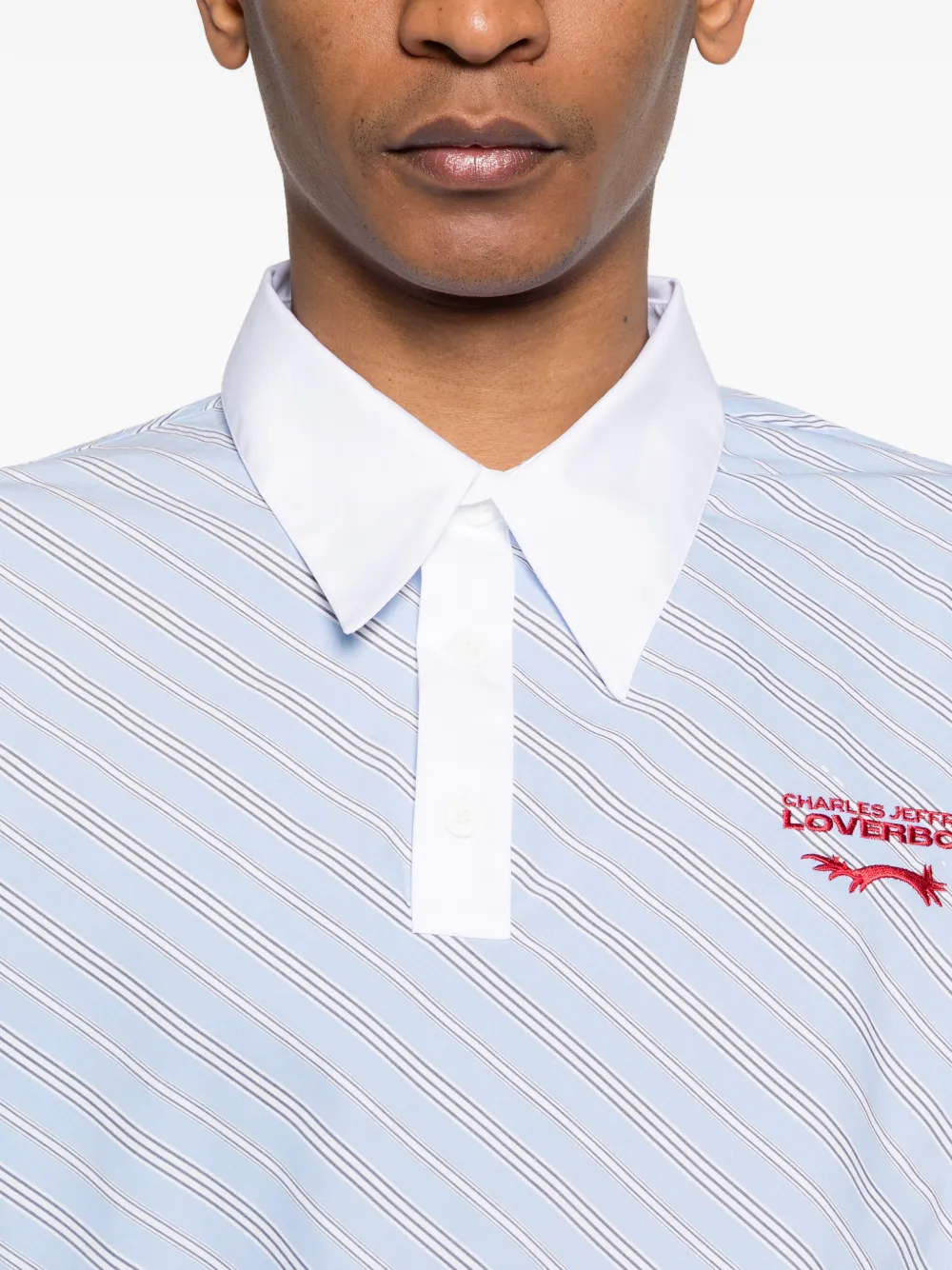 Charles Jeffrey Loverboy Topsy Turvy gestreept overhemd met vlakken Blauw
