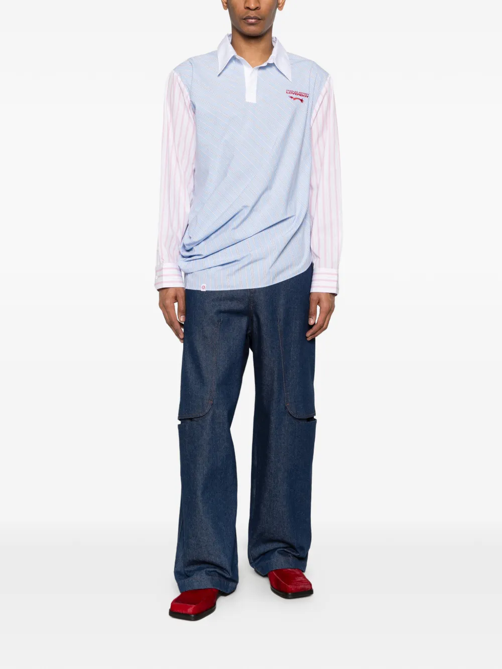 Charles Jeffrey Loverboy Topsy Turvy gestreept overhemd met vlakken Blauw