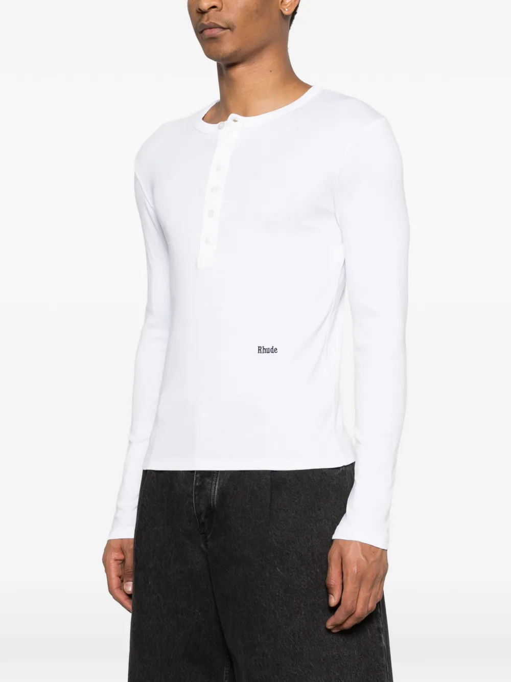 RHUDE Button-up T-shirt met lange mouwen Wit