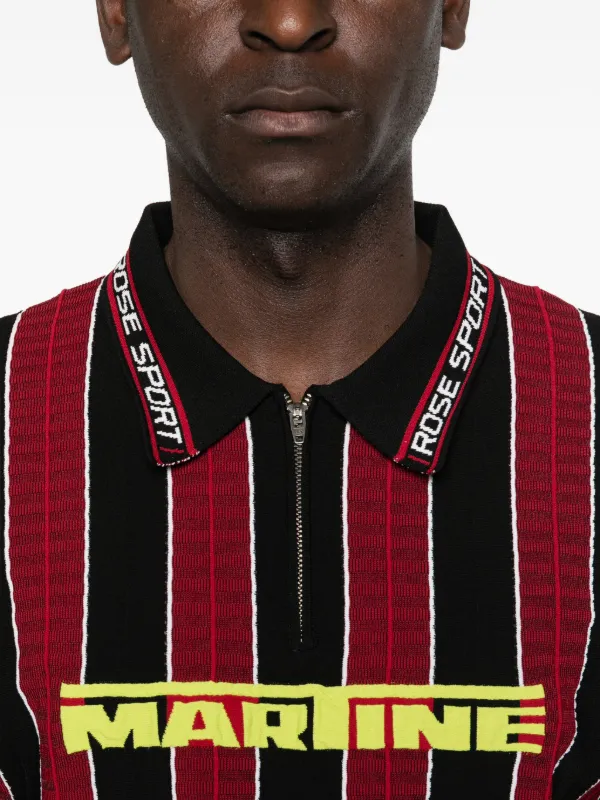 Martine Rose Striped Zip Polo Shirt | Black | FARFETCH