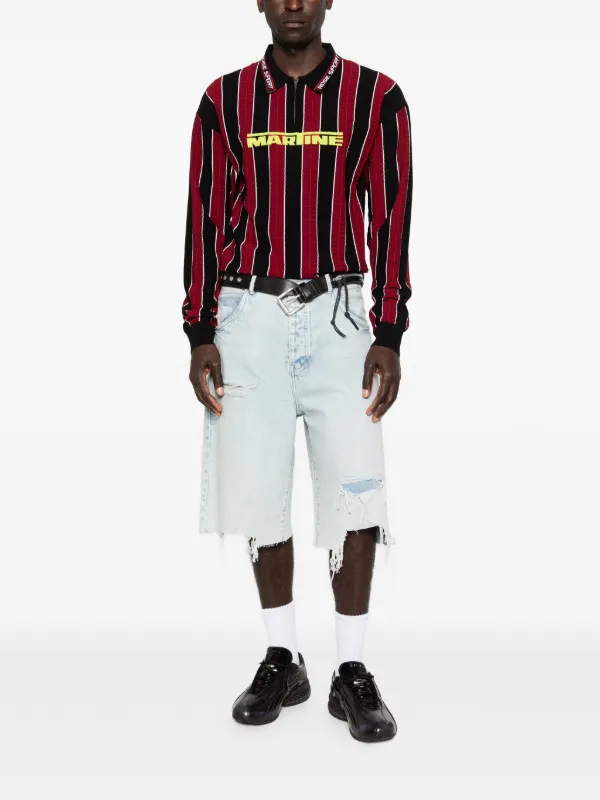Martine Rose Striped Zip Polo Shirt | Black | FARFETCH