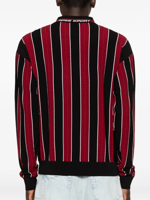 Martine Rose Striped Zip Polo Shirt | Black | FARFETCH