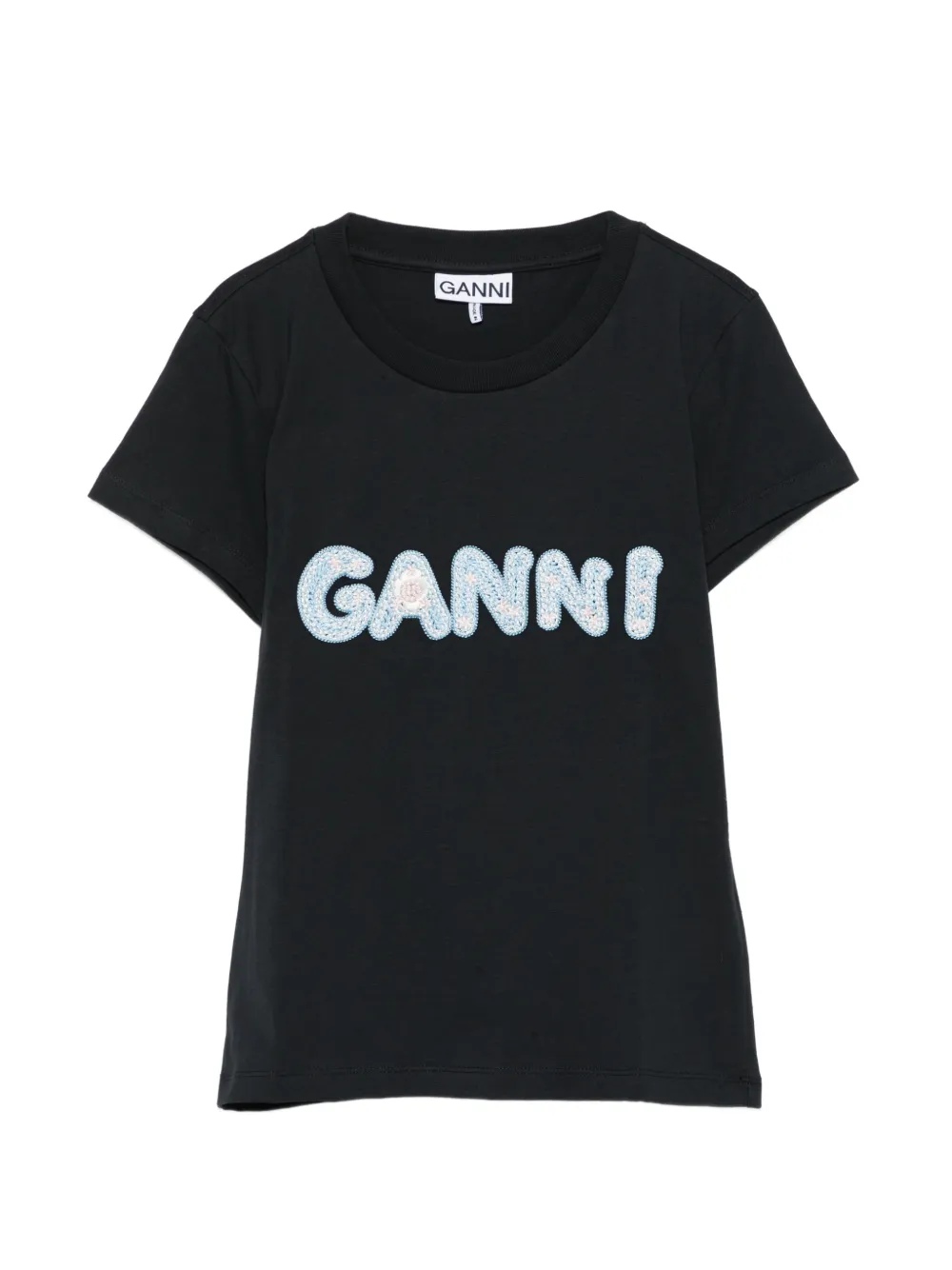 GANNI logo-embroidery T-shirt - Nero