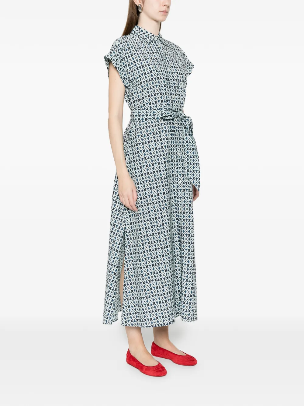  Woolrich Tie-waist Patterned Midi Dress - Blue 