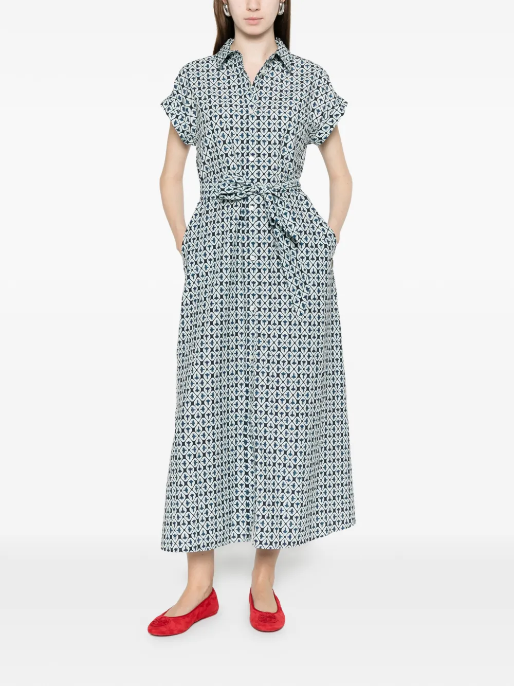  Woolrich Tie-waist Patterned Midi Dress - Blue 
