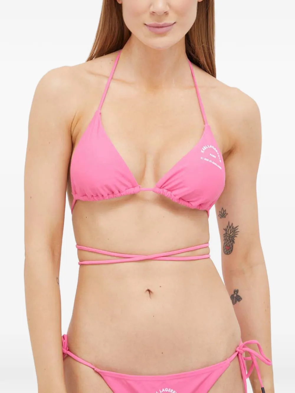 Karl Lagerfeld Gewikkelde bikinitop met logoprint Roze