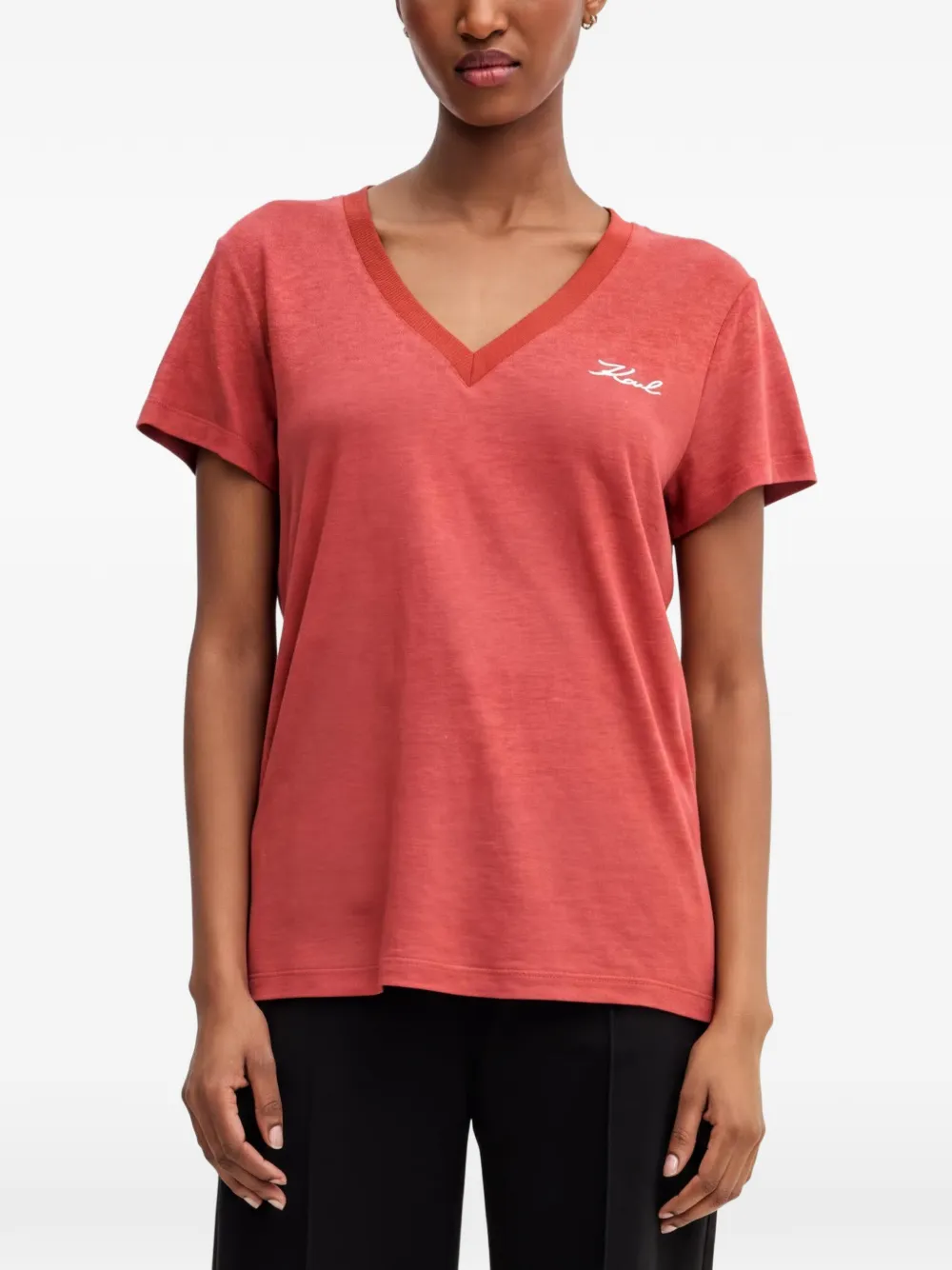 Karl Lagerfeld V-neck logo-detail T-shirt - Rosso