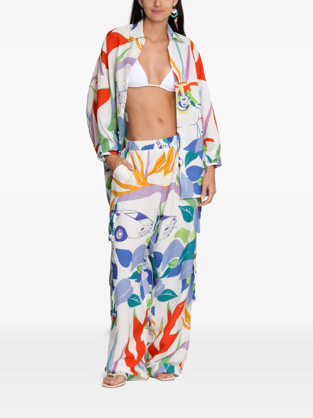 Amir Slama Blouse met grafische bladerprint Wit