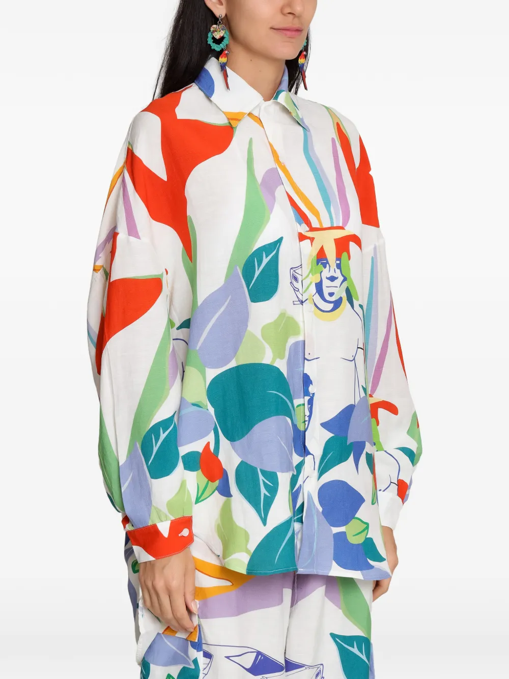 Amir Slama Blouse met grafische bladerprint Wit