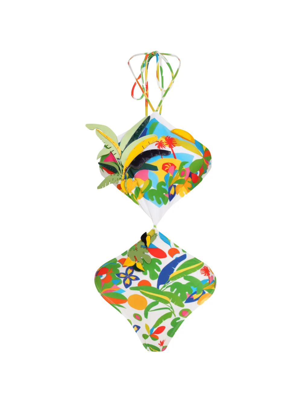 Amir Slama cut-out floral print swimsuit - Bianco