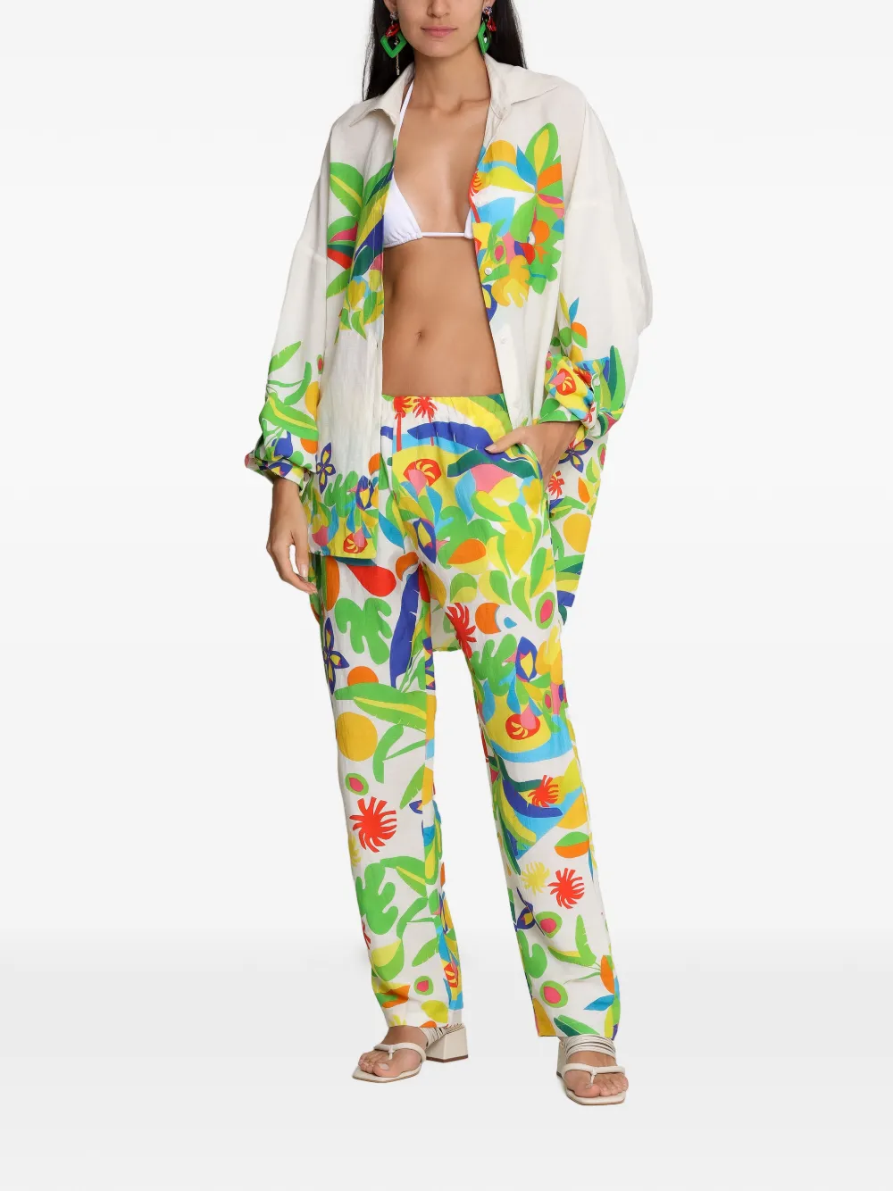  Amir Slama Floral Print Trousers - White 