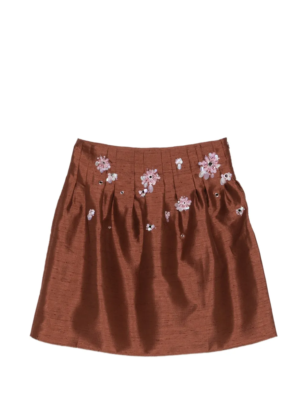 SHUSHU/TONG floral-embellished pleated skirt - Marrone